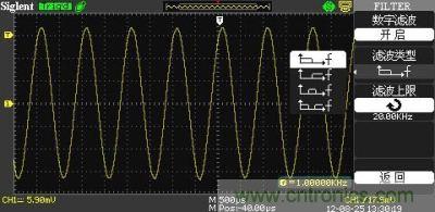 1KHz信號(hào) ，打開(kāi)數(shù)字濾波，測(cè)量值為1KHz