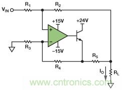 圖1. 改進(jìn)型Howland電流源驅(qū)動接地負(fù)載。
