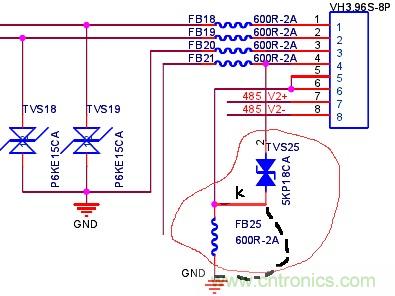 保護(hù)器件對(duì)地的通路上不要有其他器件