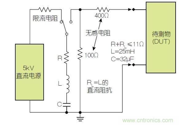 除顫器測試配置(注意較大電容)。