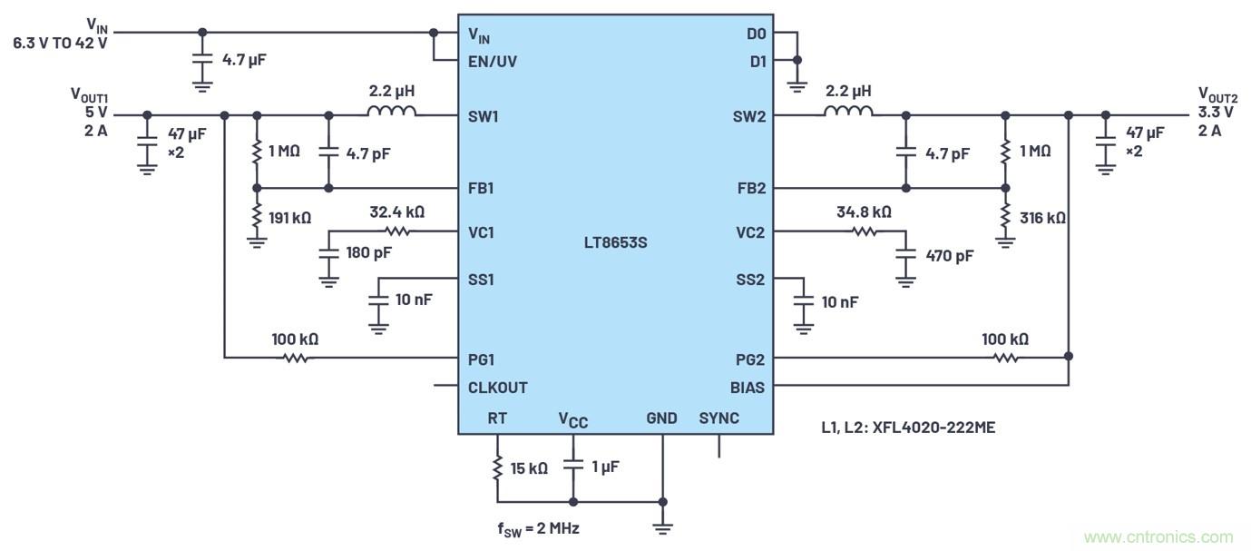 具有6.2 µA靜態(tài)電流的雙通道、42 V、2 A、單片、同步降壓型Silent Switcher 2穩(wěn)壓器